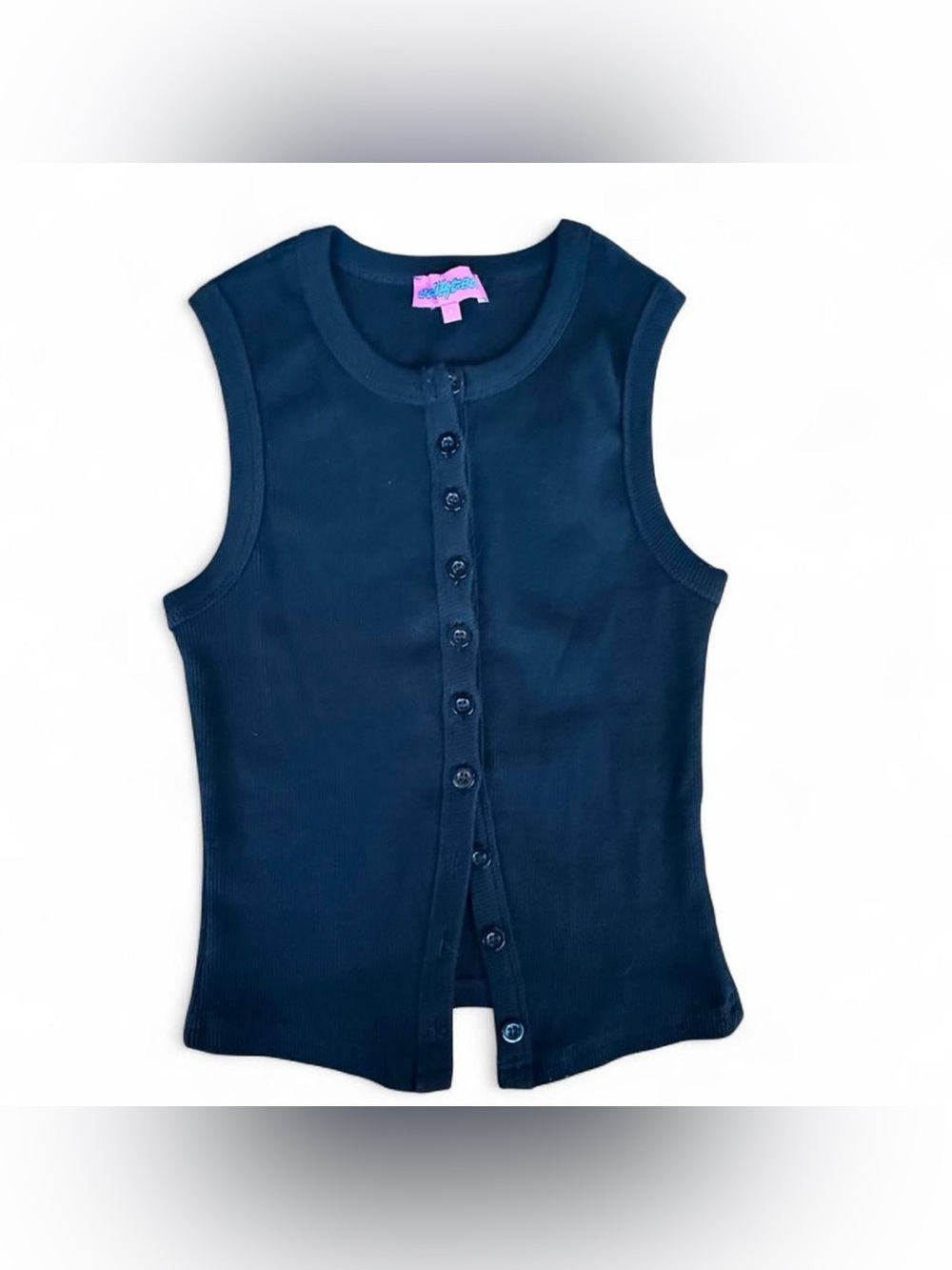 Edikted Navy Sleeveless Button-Front Rib Knit Tank
